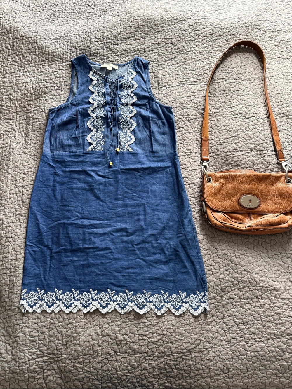 MICHAEL Michael Kors Navy Blue Sleeveless Midi Dress with White Lace Trim
